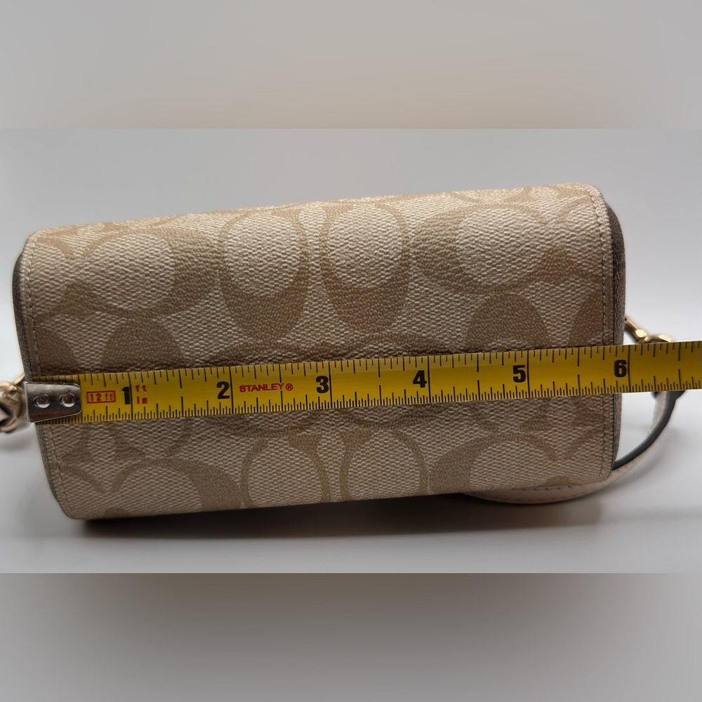 Coach NEW! Mini Rowan Signature Tan and Cream Canvas Crossbody Purse - Picture 14 of 16